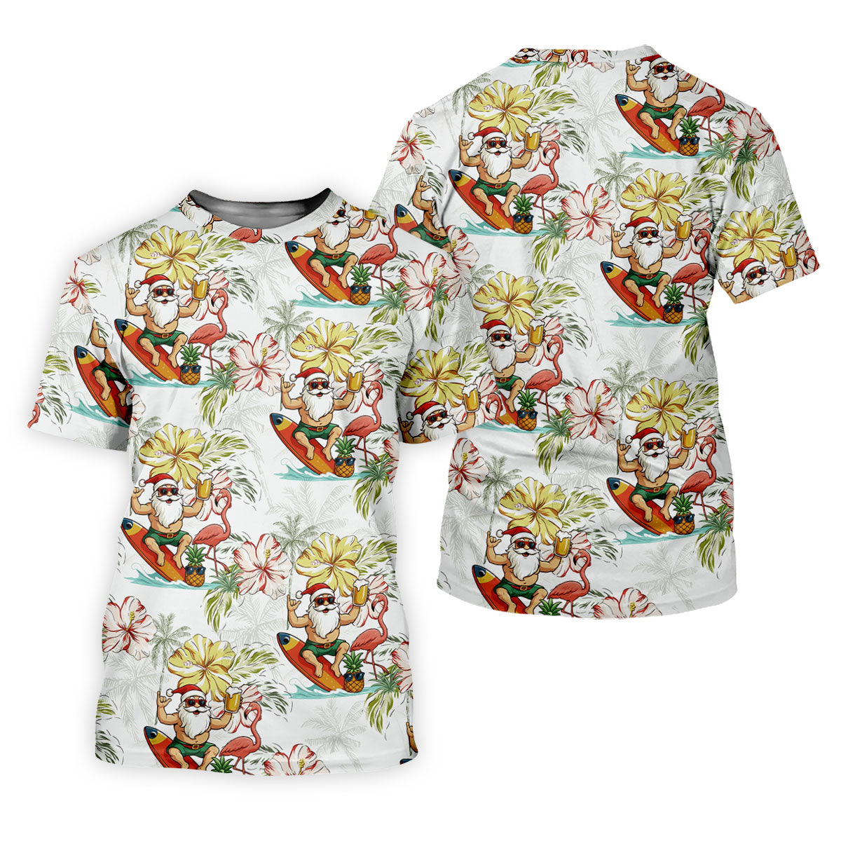 Surfing Santa Hawaiian Golf Shirt, Fun Men's Golf Polos, Christmas Golf Shirt, Golf Gift For Men