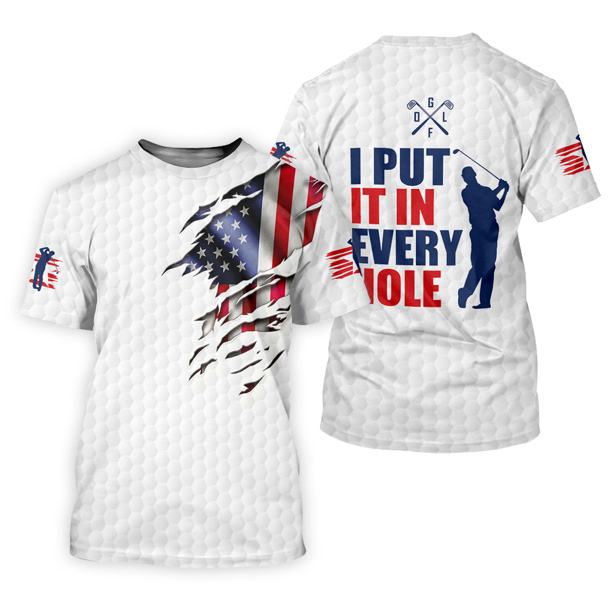 I Put It In Every Hole Ripped American Flag 250 Patriotic Golf Shirt, 4th Of July Golf Shirts For Men