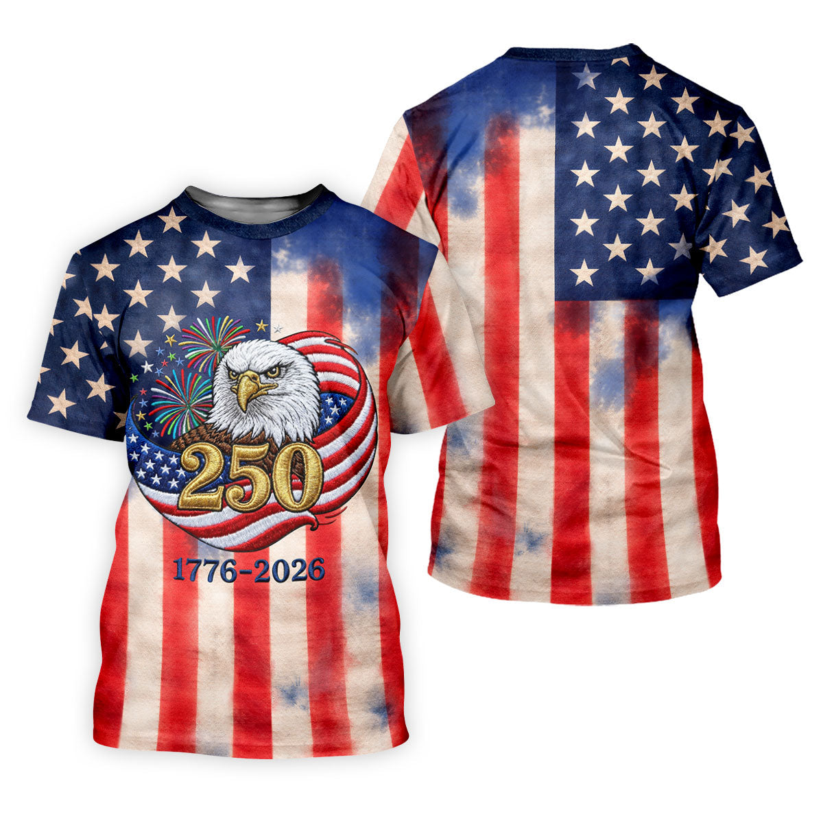 250 Years Bald Eagle US Flag Faded Color Retro Golf Shirt, Patriotic 4th Of July Golf Shirts For Men