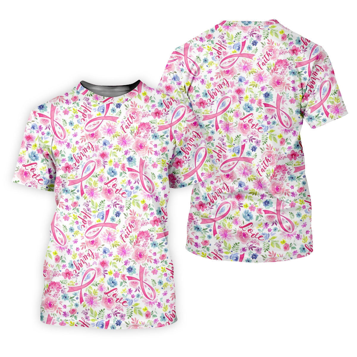 Faith Hope Love Floral Breast Cancer Polo Shirt, Golf Tops For Women, Printed Golf Shirt