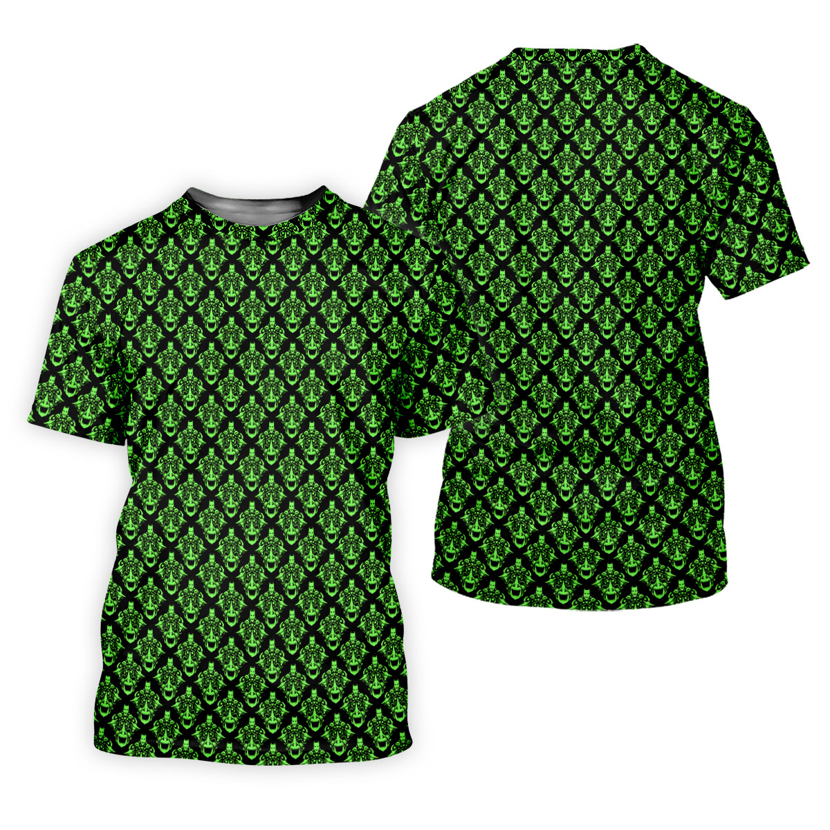Neon Green Horror Character Pattern Golf Shirt, Women’s Golf Polo, Halloween Golf Shirt