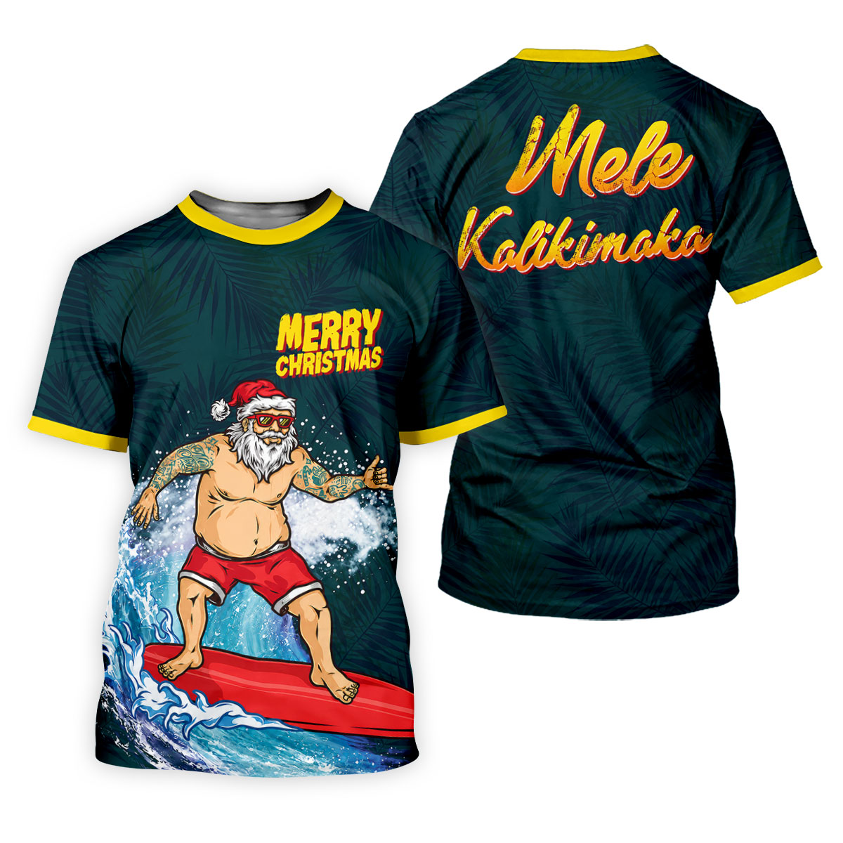 Surfing Santa Mele Kalikimaka Christmas Polo Shirt, Mens Golf Polo, Hawaiian Golf Shirt