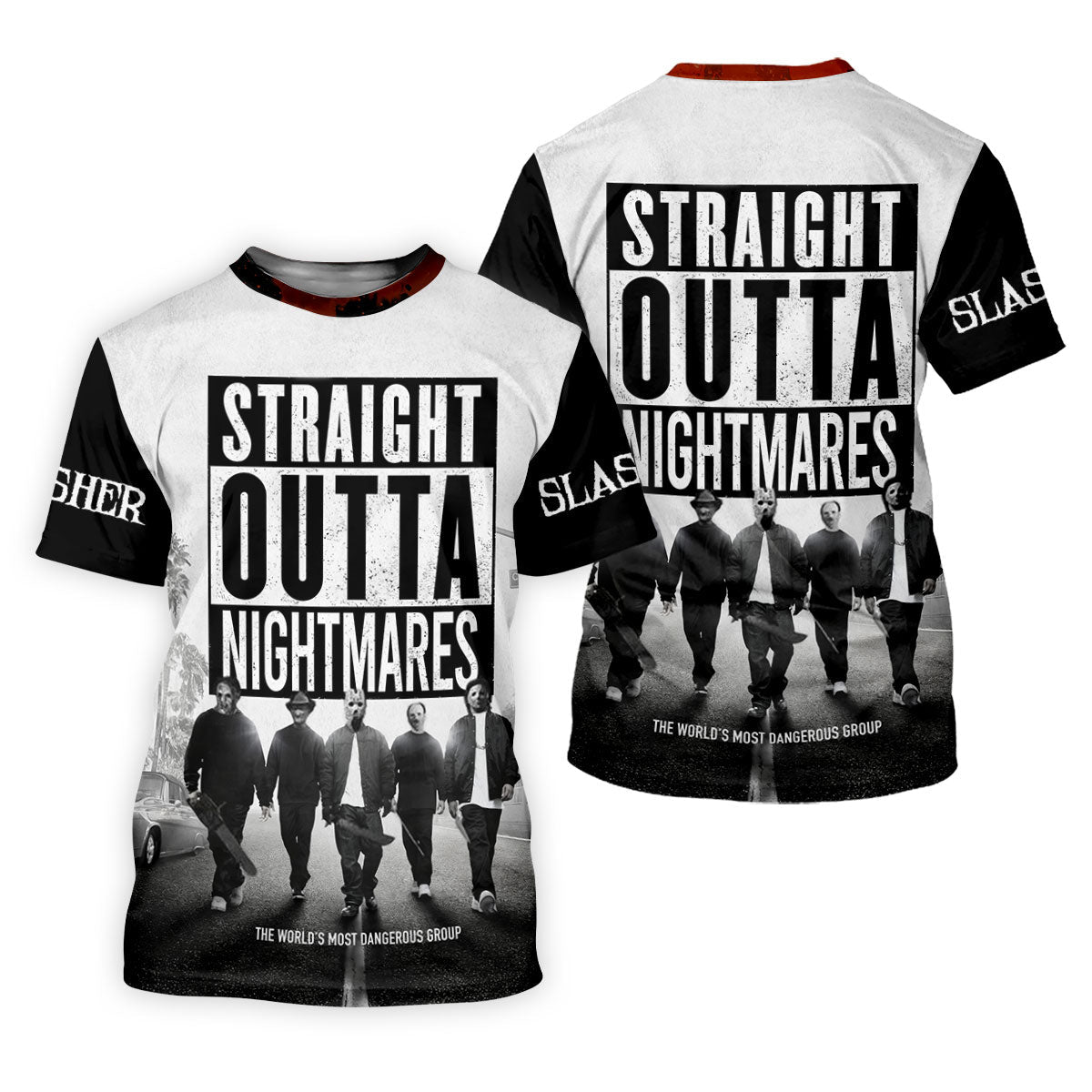 Straight Outta Nightmares Horror Character Golf Polo Shirt, Mens Golf Shirts, Hawaiian Golf Shirt