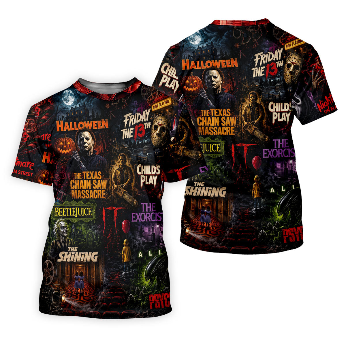 Classic Horror Character Movie Poster Collage Golf Polo Shirt, Mens Golf Polo, Printed Golf Shirts