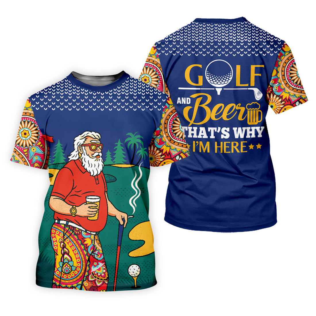 Funny Bearded Golfer With Beer And Paisley Sleeves Golf Polo, Golf Tops For Women, Ladies Golf Top