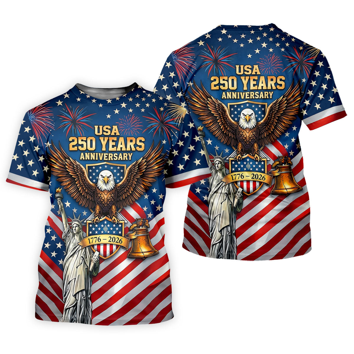 USA 250 Years Stars And Stripes Bald Eagle Golf Shirt, Patriotic 4th Of July Golf Shirts For Men