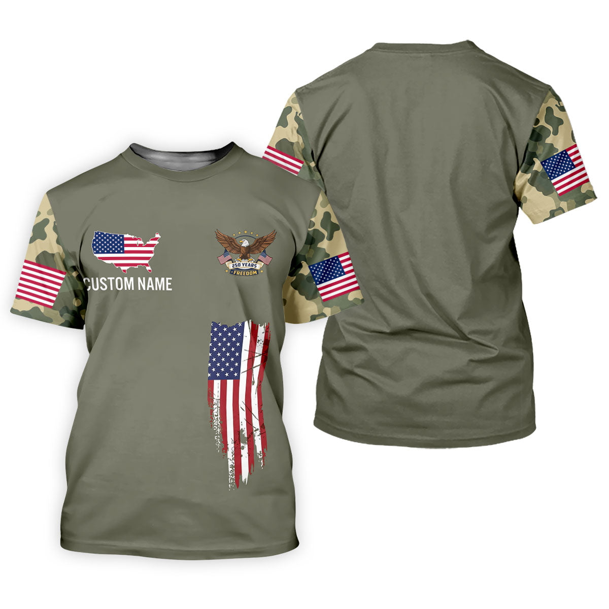 250 Years Freedom Eagle American Flag Camo Golf Shirt, Patriotic 4th Of July Golf Shirts For Men