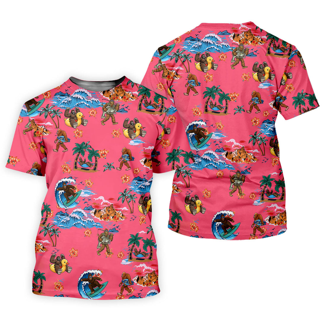 Pink Tropical Bigfoot Hawaiian Golf Polo Shirt, Golf Shirts For Women, Women's Golf Polo
