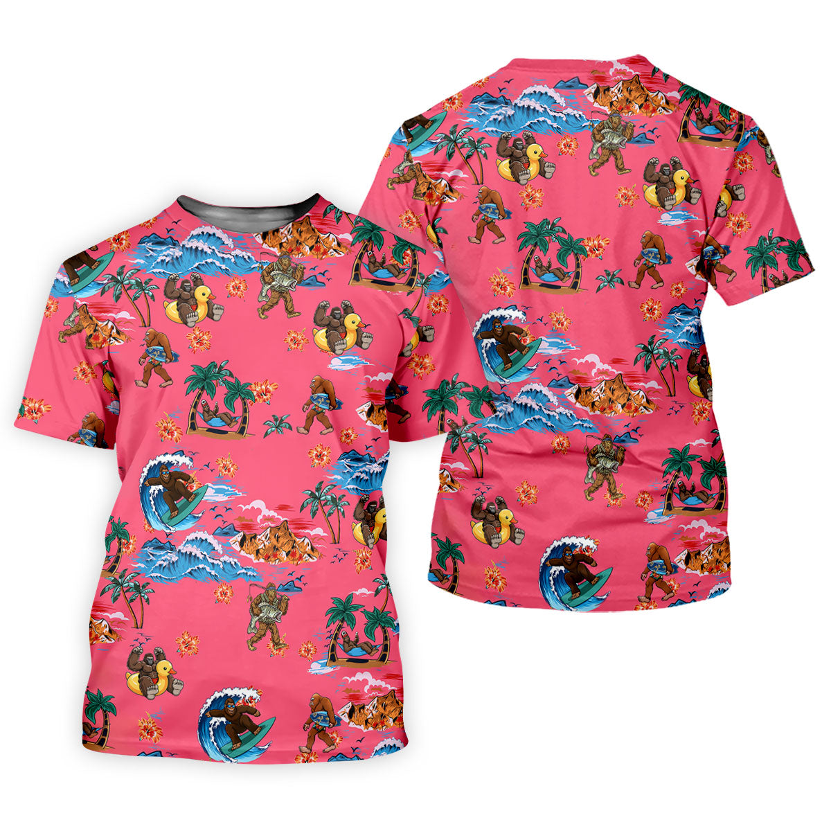 Pink Tropical Bigfoot Hawaiian Golf Polo Shirt, Golf Shirts For Women, Women's Golf Polo