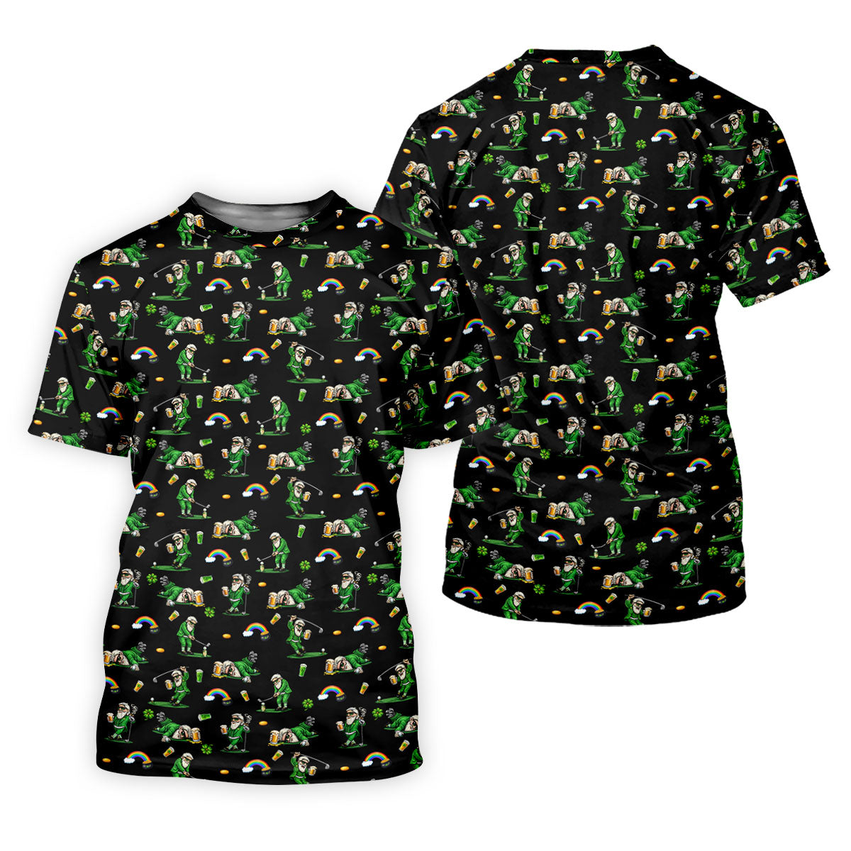 St Patrick's Day Leprechaun Character Golf And Beer Black Golf Shirt, Fun Women's Golf Shirts, Ladies Golf Polos