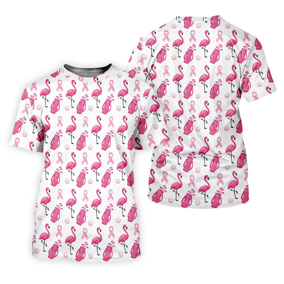Pink Flamingo Golf Bag Breast Cancer Polo Shirt, Women’s Golf Polo, Ladies Golf Shirts