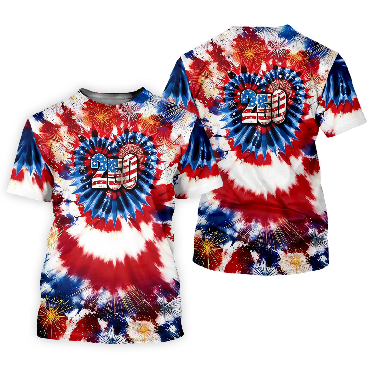 250 Years Red White Blue Tie Dye Print Patriotic Golf Shirt, 4th Of July Golf Shirts For Men