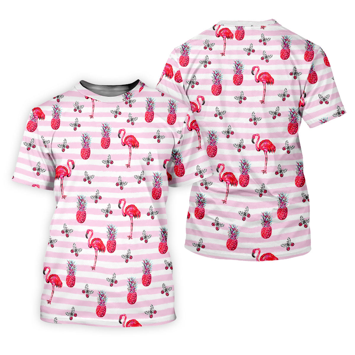 Pink Flamingo Pineapple Hawaiian Golf Polo Shirt, Polo Shirts For Men, Printed Golf Shirts