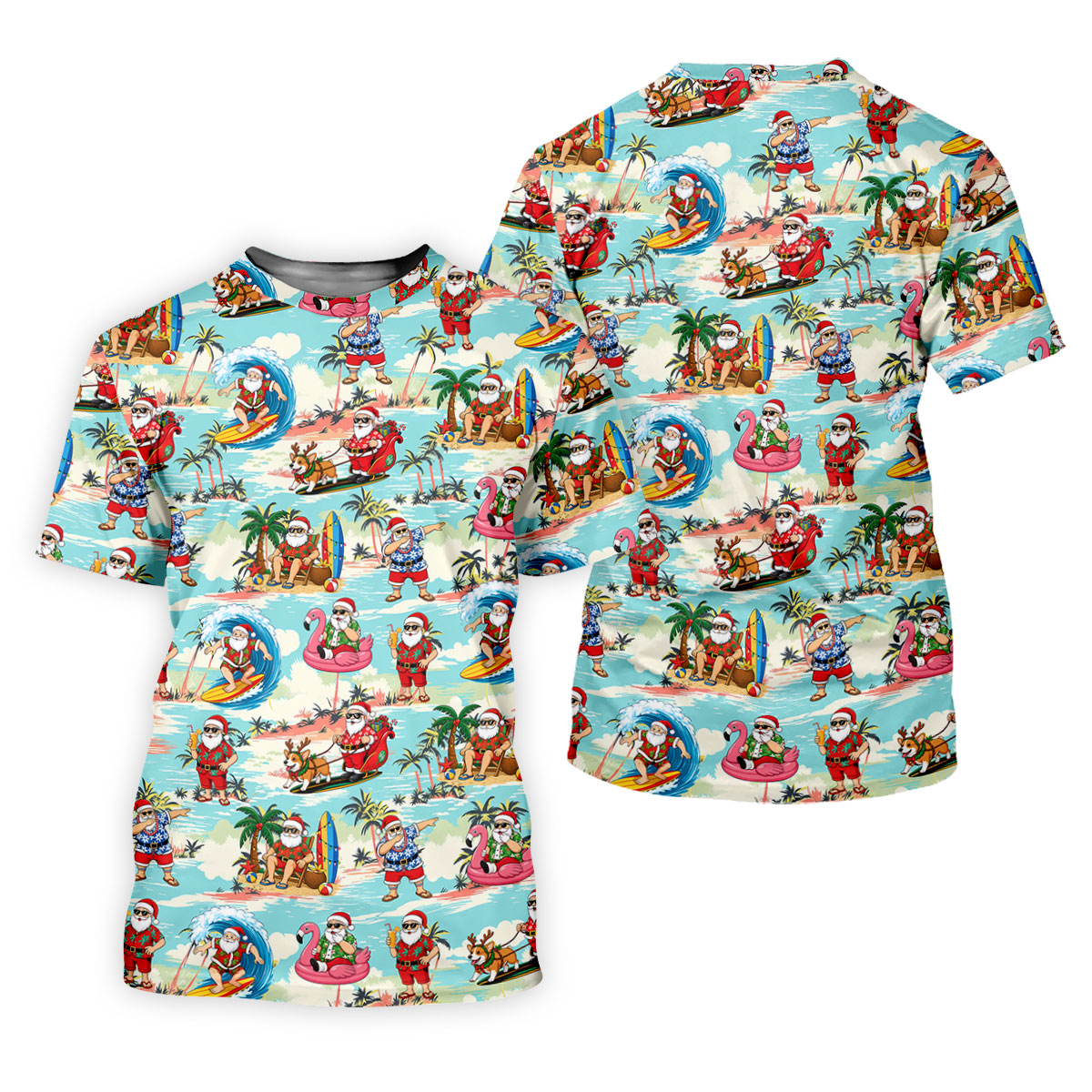 Funny Tropical Santa Beach Christmas Polo Shirt, Mens Golf Polo, Hawaiian Golf Shirt