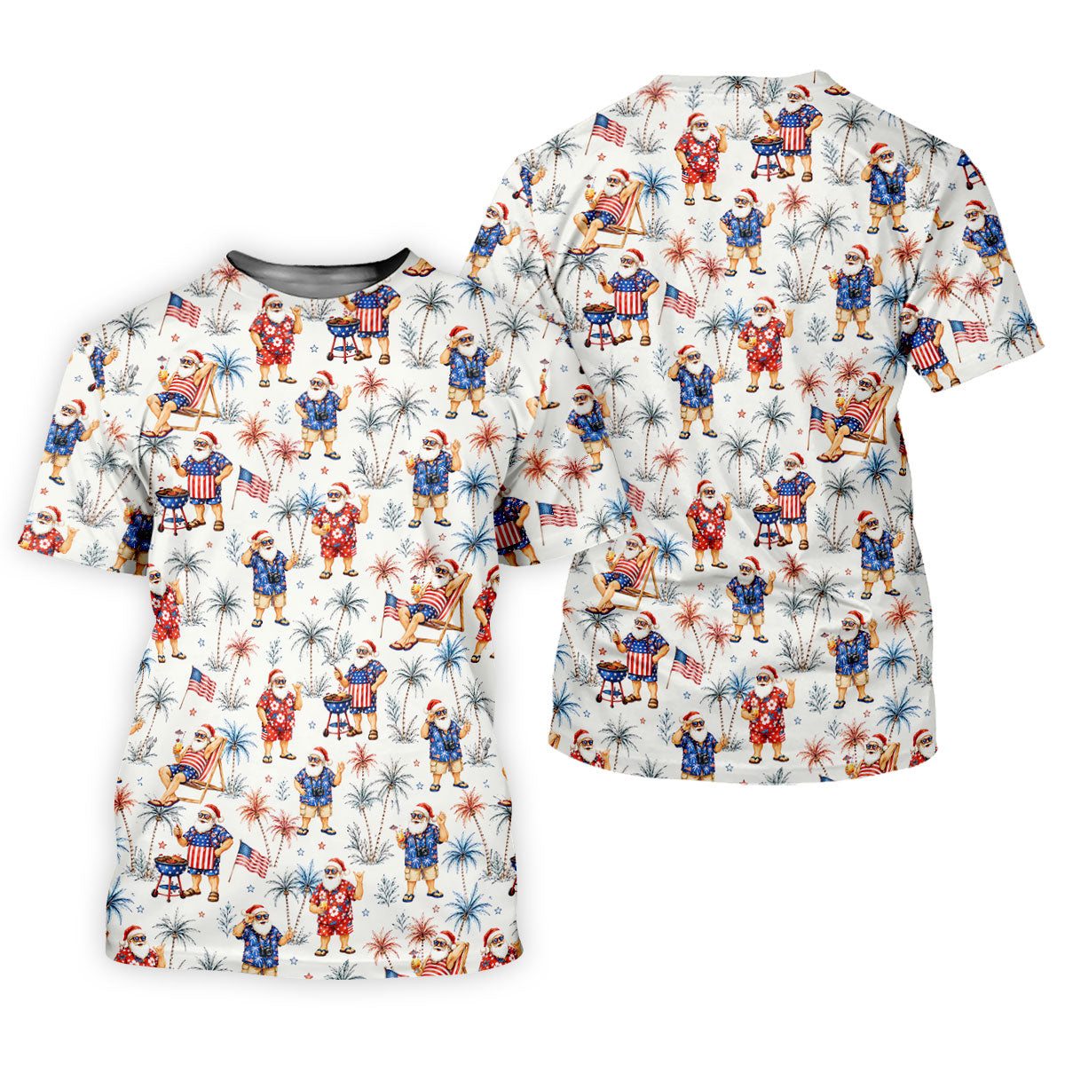 Patriotic Santa Tropical Christmas Polo Shirt, Mens Golf Polo, Hawaiian Golf Shirt