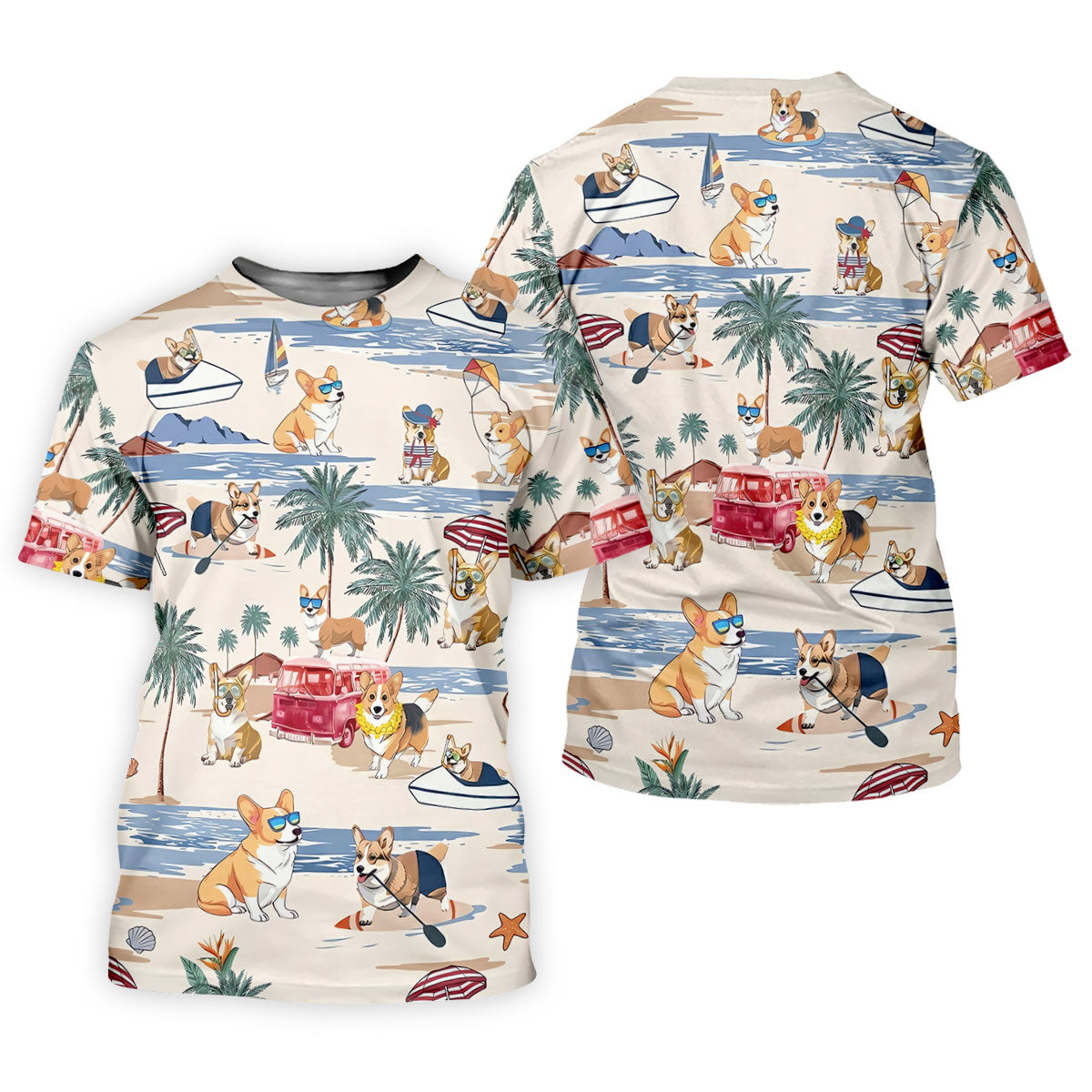 Cute Corgi Beach Vacation Tropical Golf Polo Shirt, Hawaiian Golf Shirt, Golf Shirts For Men