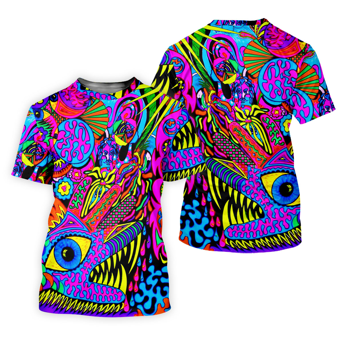 Neon Psychedelic Abstract Eye Pattern Golf Shirt, Mens Golf Polo, Printed Golf Shirts, Golf Polo Shirts For Men