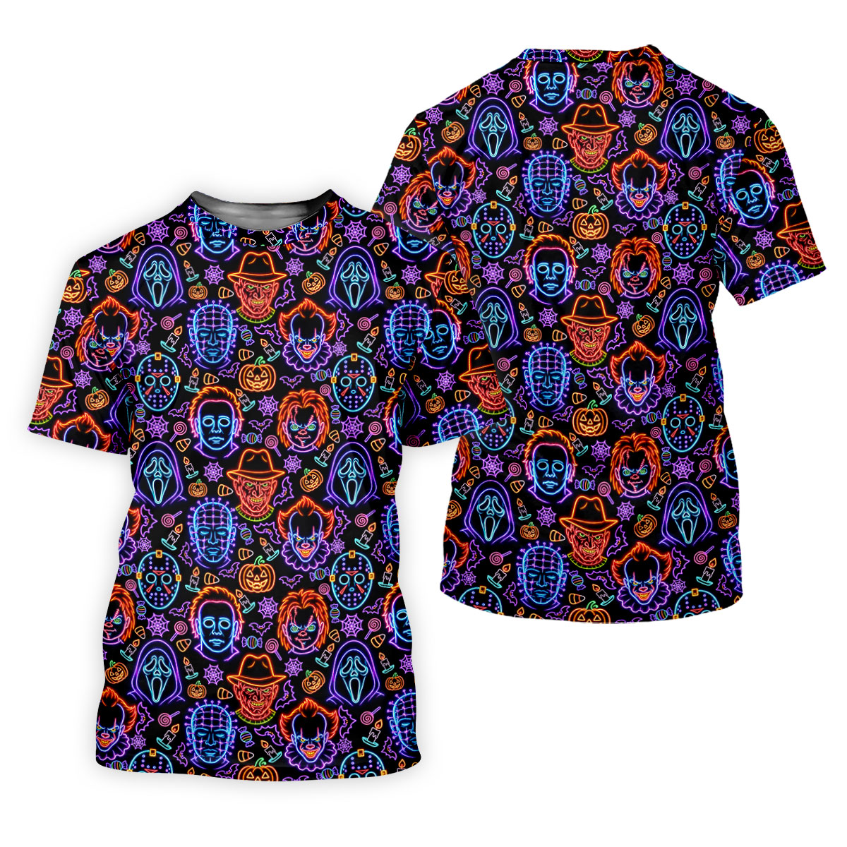 Neon Horror Character Movie Villain Pattern Golf Polo Shirt, Women's Golf Polo, Ladies Golf Shirts
