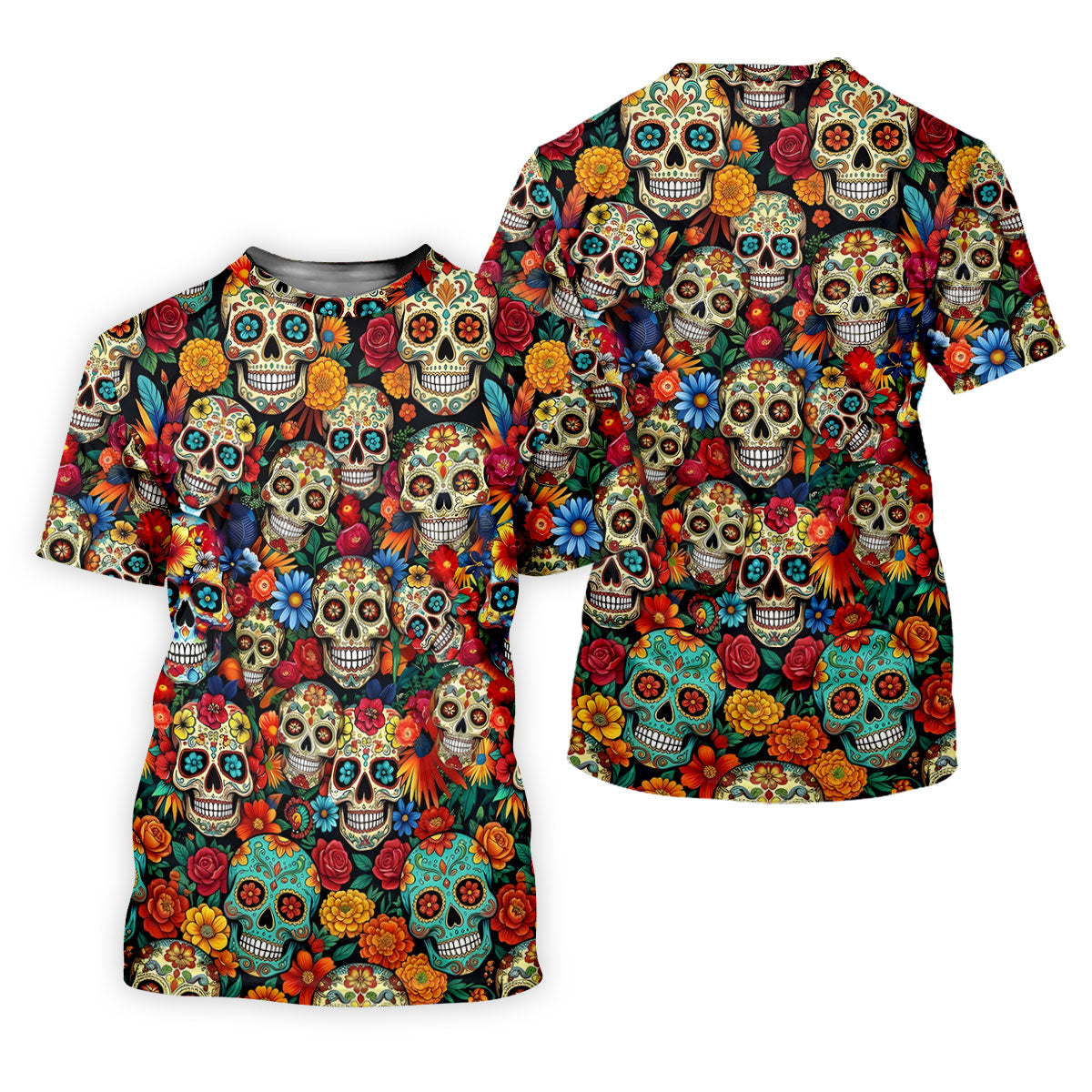 Sugar Skulls Cinco De Mayo Celebration Fiesta Golf Polo For Men, Floral Pattern Golf Shirts For Men
