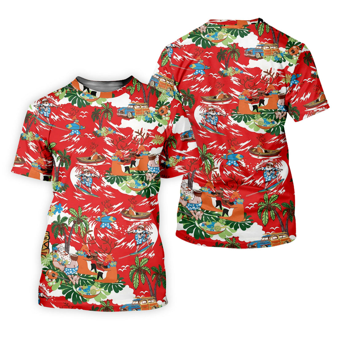 Men's Funny Tropical Santa Surfing Golf Shirt, Christmas Golf Shirt, Printed Golf Shirts