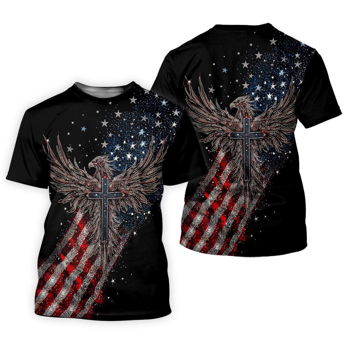 Faith Cross Patriotic Eagle Rhinestones Pattern 4th Of July Golf Shirt, 250 Years Golf Shirt For Women