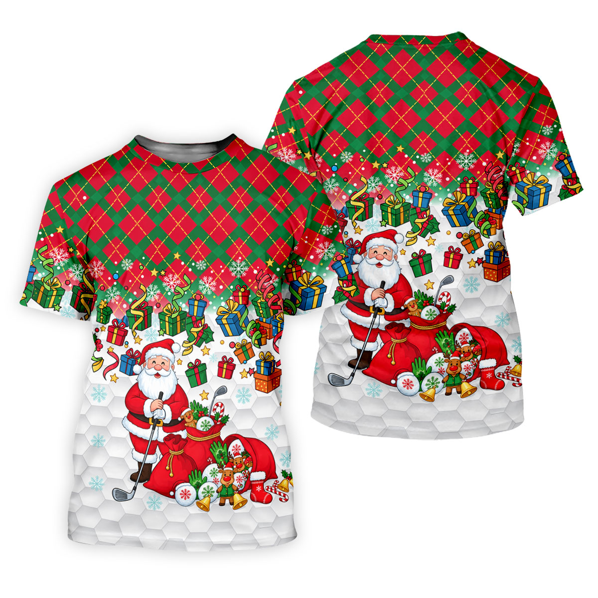 Christmas Santa Golfer and Gifts Polo Shirt, Printed Golf Shirts, Mens Golf Polo