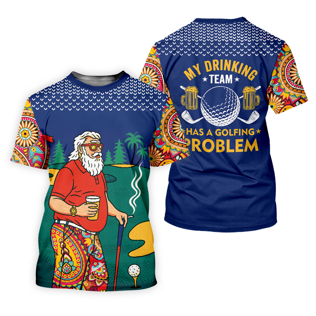 Funny Bearded Golfer Drinking Beer And Smoking Golf Polo, Ladies Golf Shirts, Performance Golf Shirt