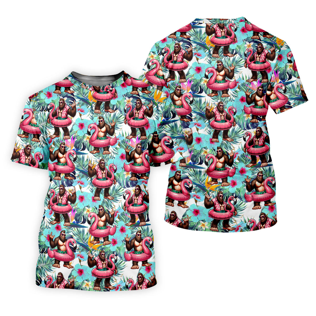 Funny Bigfoot Flamingo Float Tropical Golf Polo Shirt, Men's Golf Shirt, Golf Polo Shirts For Men