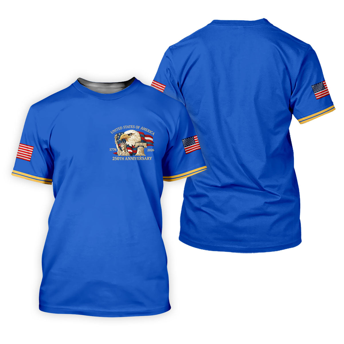 Bald Eagle American Flag 250 Years Blue Golf Shirt, Patriotic 4th Of July Golf Shirts For Men