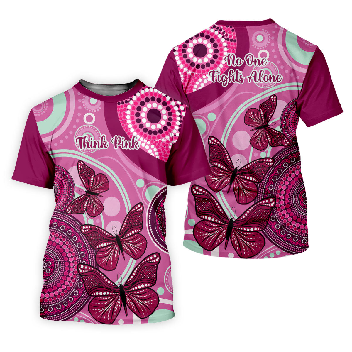 Think Pink No One Fights Alone Breast Cancer Shirt, Women’s Golf Polo, Ladies Golf Top