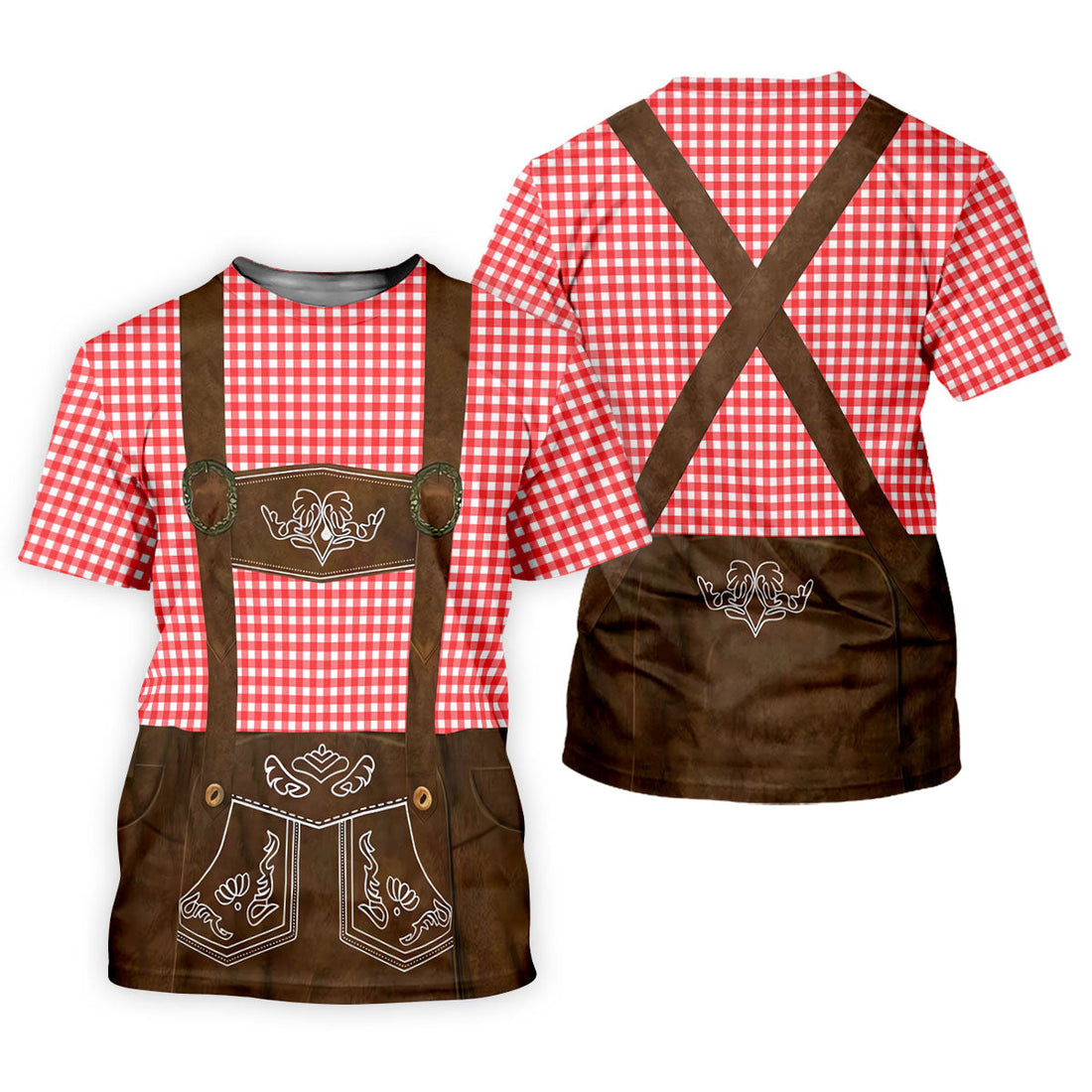 Red Oktoberfest Lederhosen Illusion Sleeveless Golf Polo, Mens Golf Polo, Printed Golf Shirts