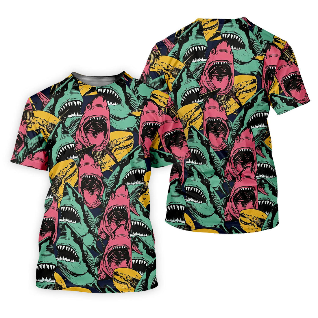 Colorful Vintage Shark Pattern Hawaiian Golf Shirt, Women’s Golf Apparel, Printed Golf Shirt