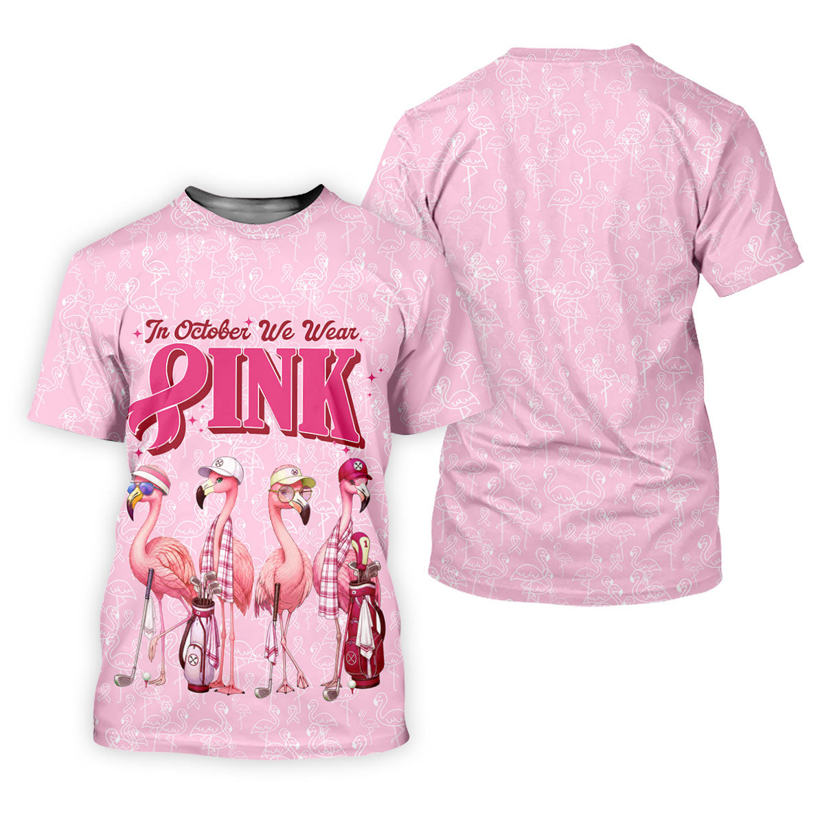In October We Wear Pink Flamingo Breast Cancer Polo, Golf Shirts For Men, Mens Golf Polo