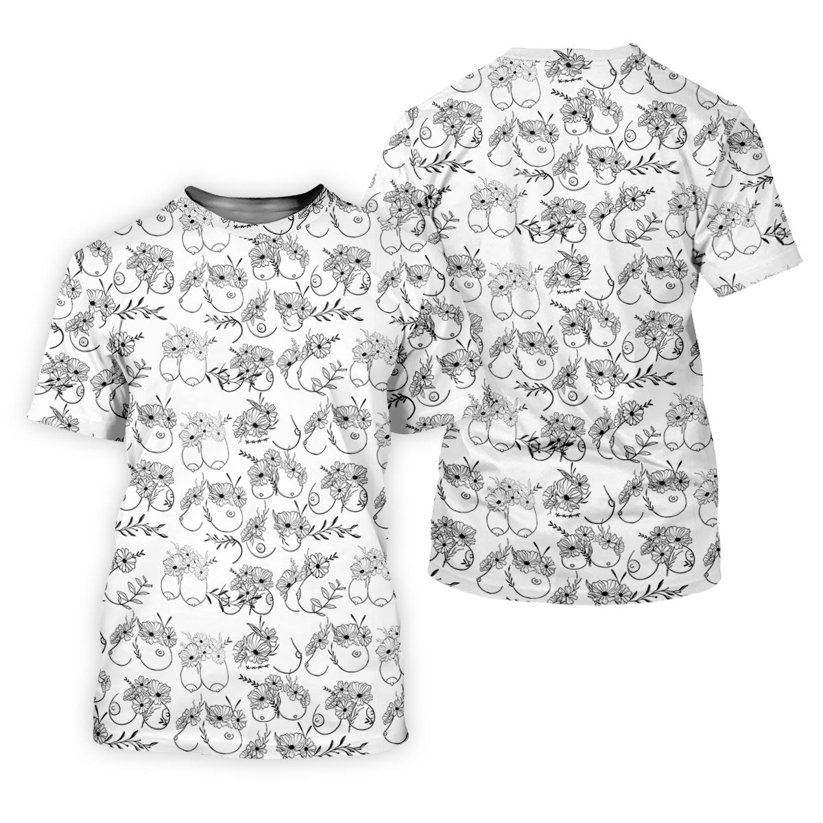 Floral Boobs Line Art Golf Polo Shirt, Women's Golf Shirts, Golf Apparel For Women