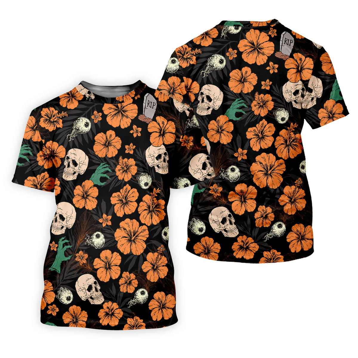 Halloween Skull Hibiscus Floral Pattern Golf Polo Shirt, Ladies Golf Shirts, Golf Polo For Women