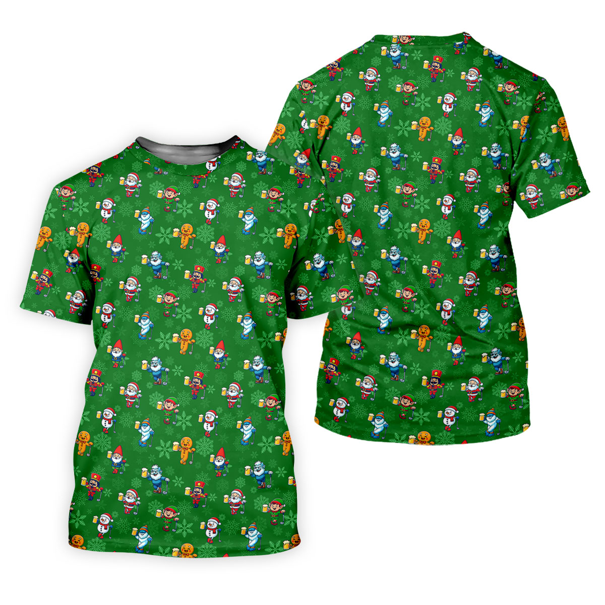 Christmas Characters Golf And Beer Green Men's Funny Golf Shirts, Christmas Golf Shirt, Polo Shirts For Men