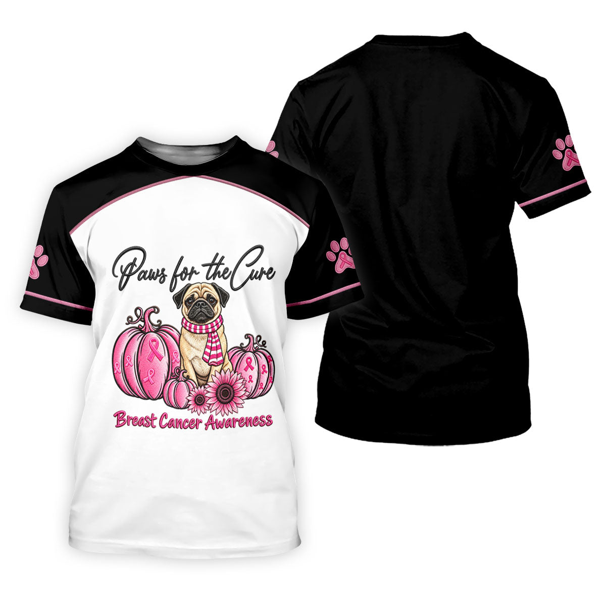 Paws For The Cure Pug Breast Cancer Polo Shirt, Womens Golf Polo, Golf Tops For Women