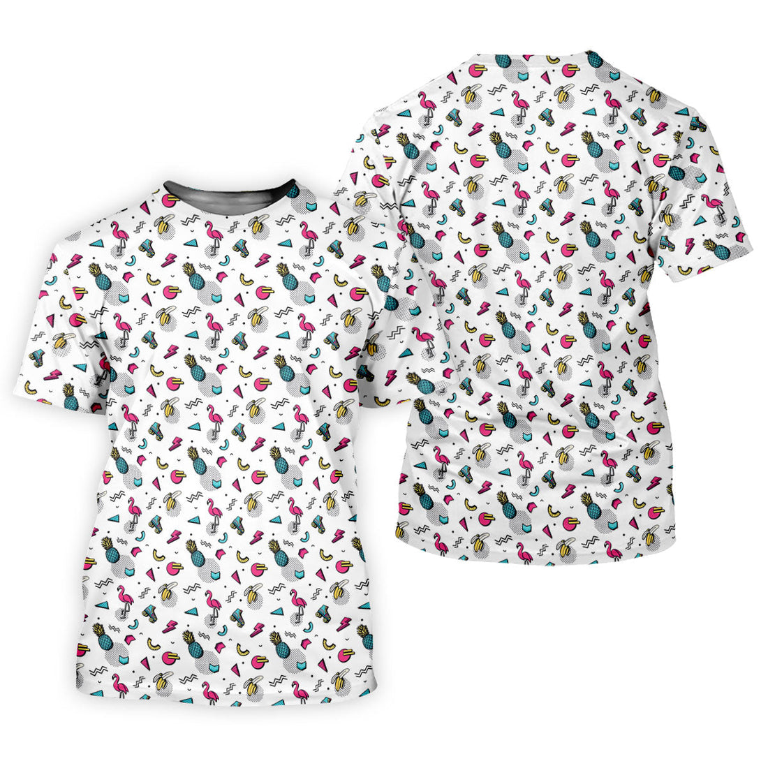 White Retro Summer Flamingo Pattern Golf Polo Shirt, Men's Golf Shirt, Golf Polo Shirts For Men