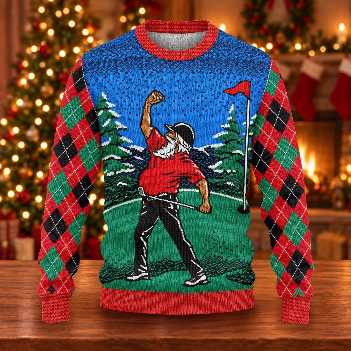 Golfer Red Plaid Ugly Christmas Sweater, Christmas Golf Gift, Funny Holiday Sweater