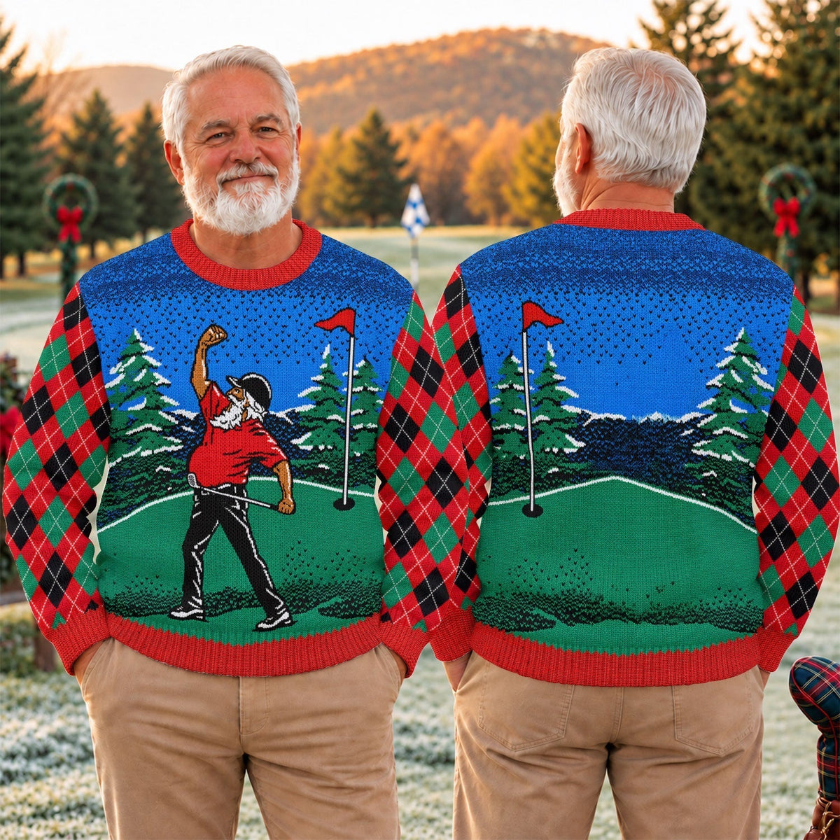 Golfer Red Plaid Ugly Christmas Sweater, Christmas Golf Gift, Funny Holiday Sweater