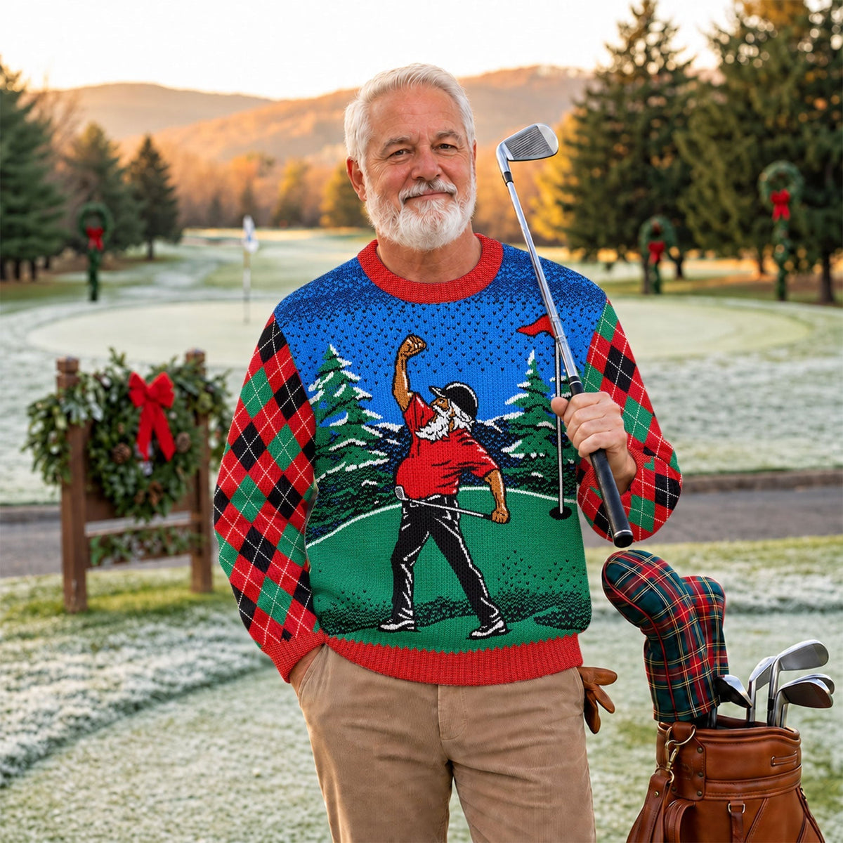 Golfer Red Plaid Ugly Christmas Sweater, Christmas Golf Gift, Funny Holiday Sweater