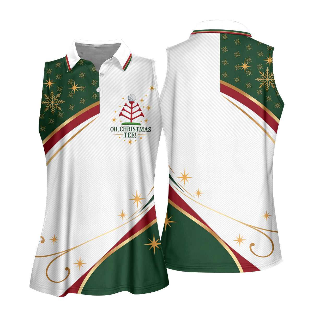 Green Gold Tree Christmas Golf Polo, Womens Golf Tops, Women's Long Sleeve Golf Shirt