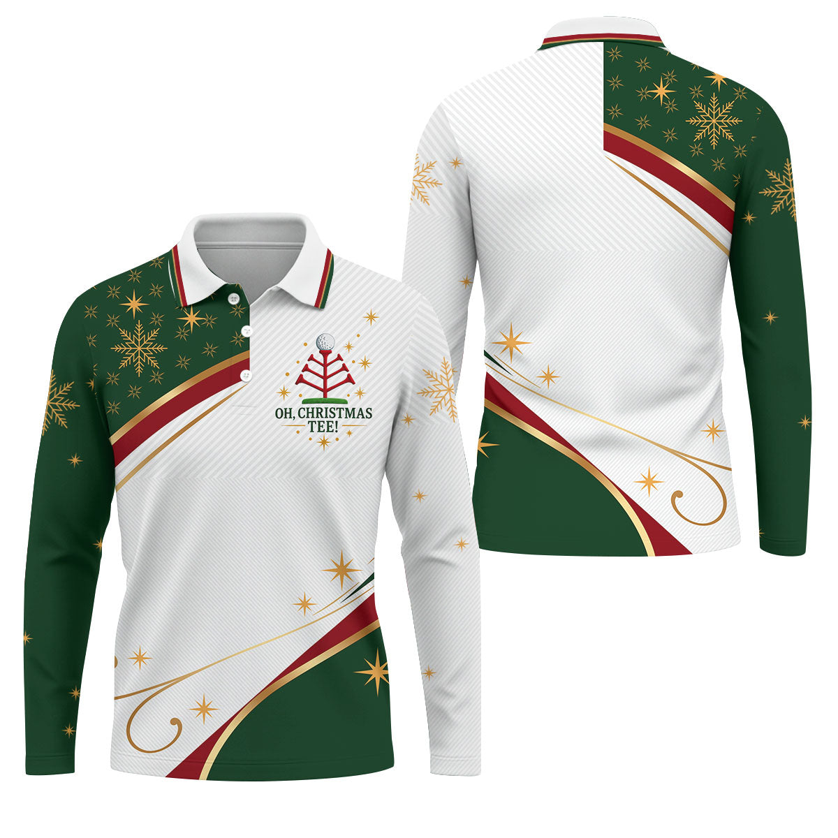Green Gold Tree Christmas Golf Polo, Golf Polo Shirts For Men, Golf Shirts For Men