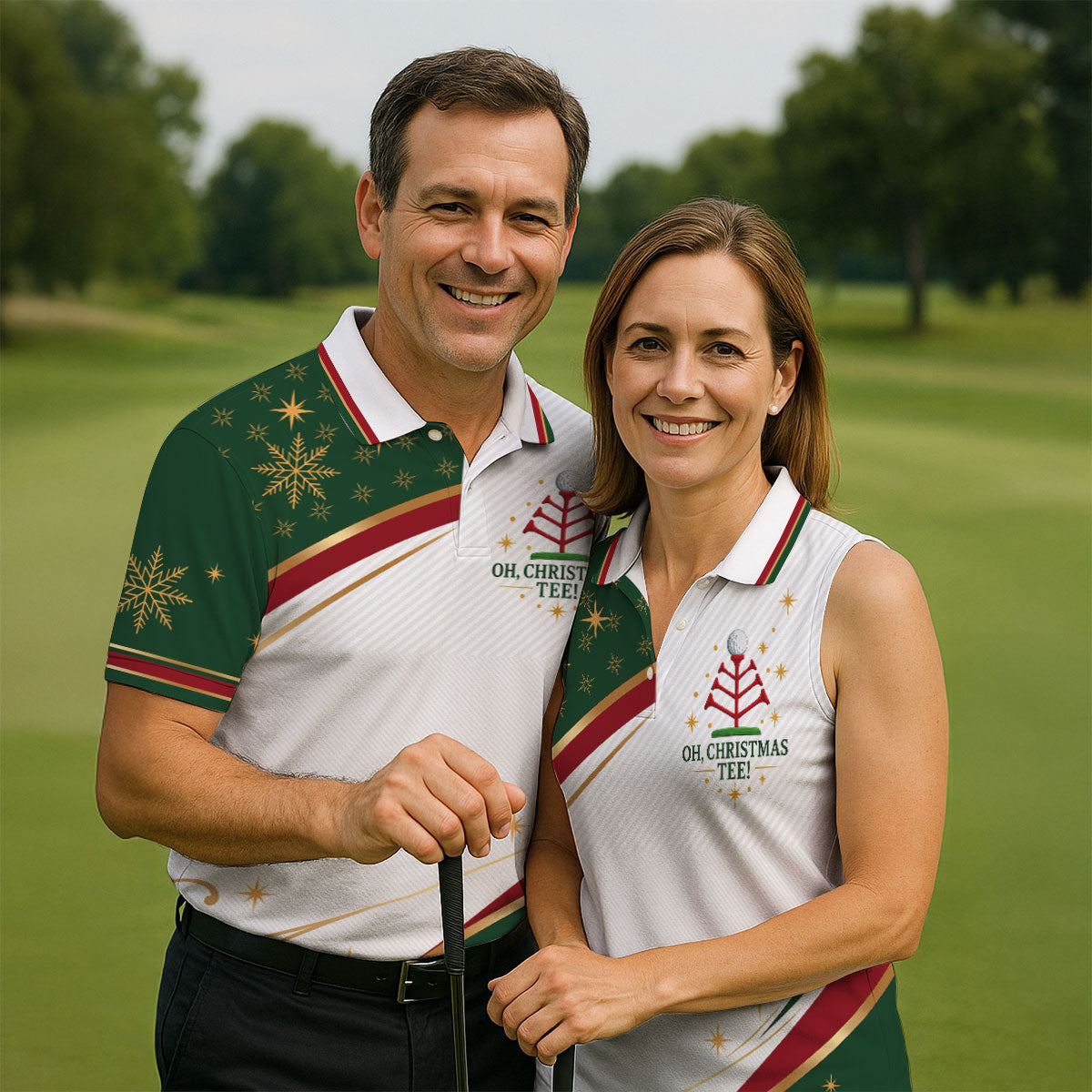 Green Gold Tree Christmas Golf Polo, Golf Polo Shirts For Men, Golf Shirts For Men