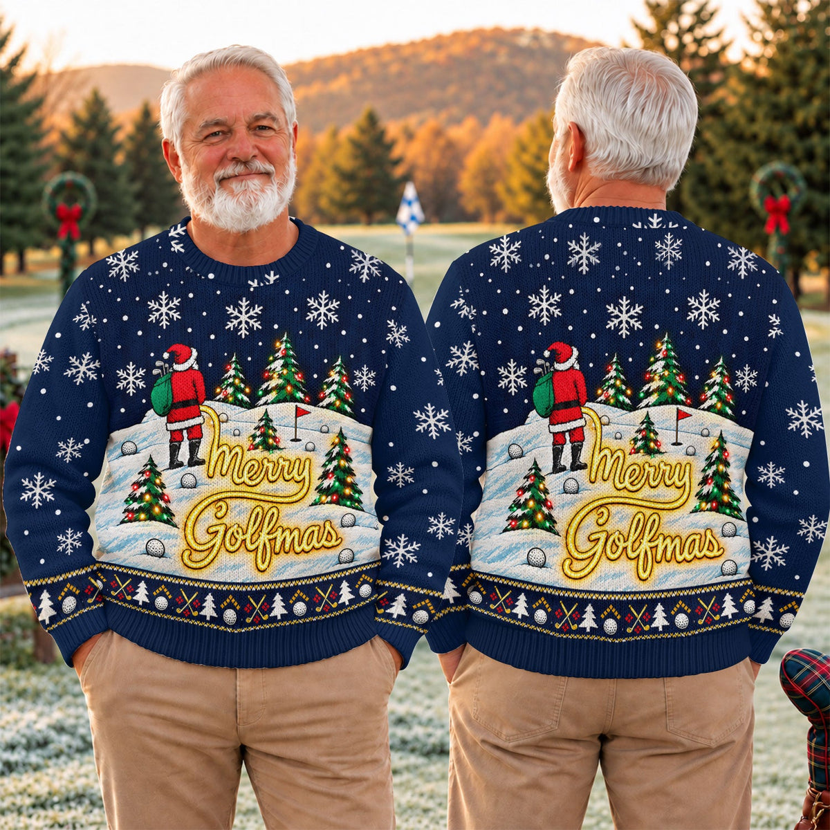 Navy Merry Golfmas Ugly Christmas Sweater, Ugly Sweater Party, Festive Holiday Outfit