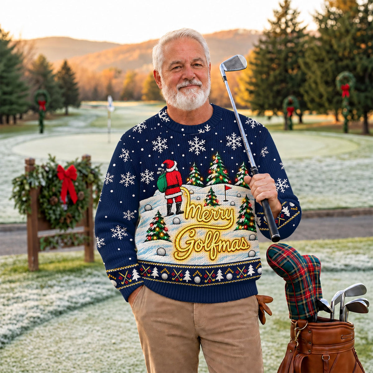 Navy Merry Golfmas Ugly Christmas Sweater, Ugly Sweater Party, Festive Holiday Outfit