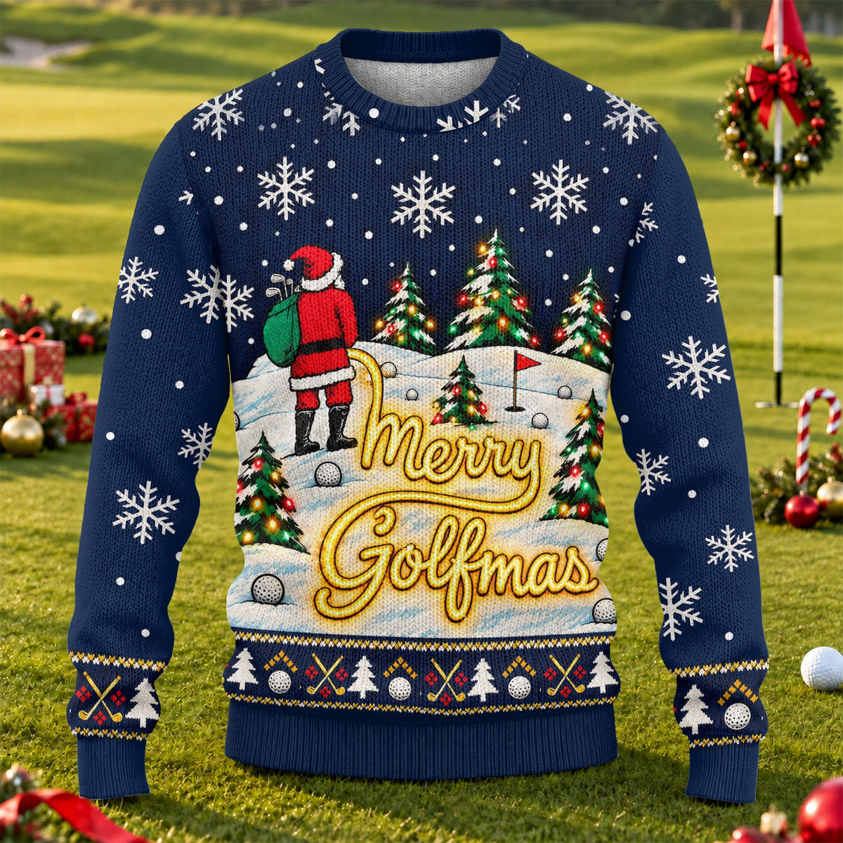 Navy Merry Golfmas Ugly Christmas Sweater, Ugly Sweater Party, Festive Holiday Outfit