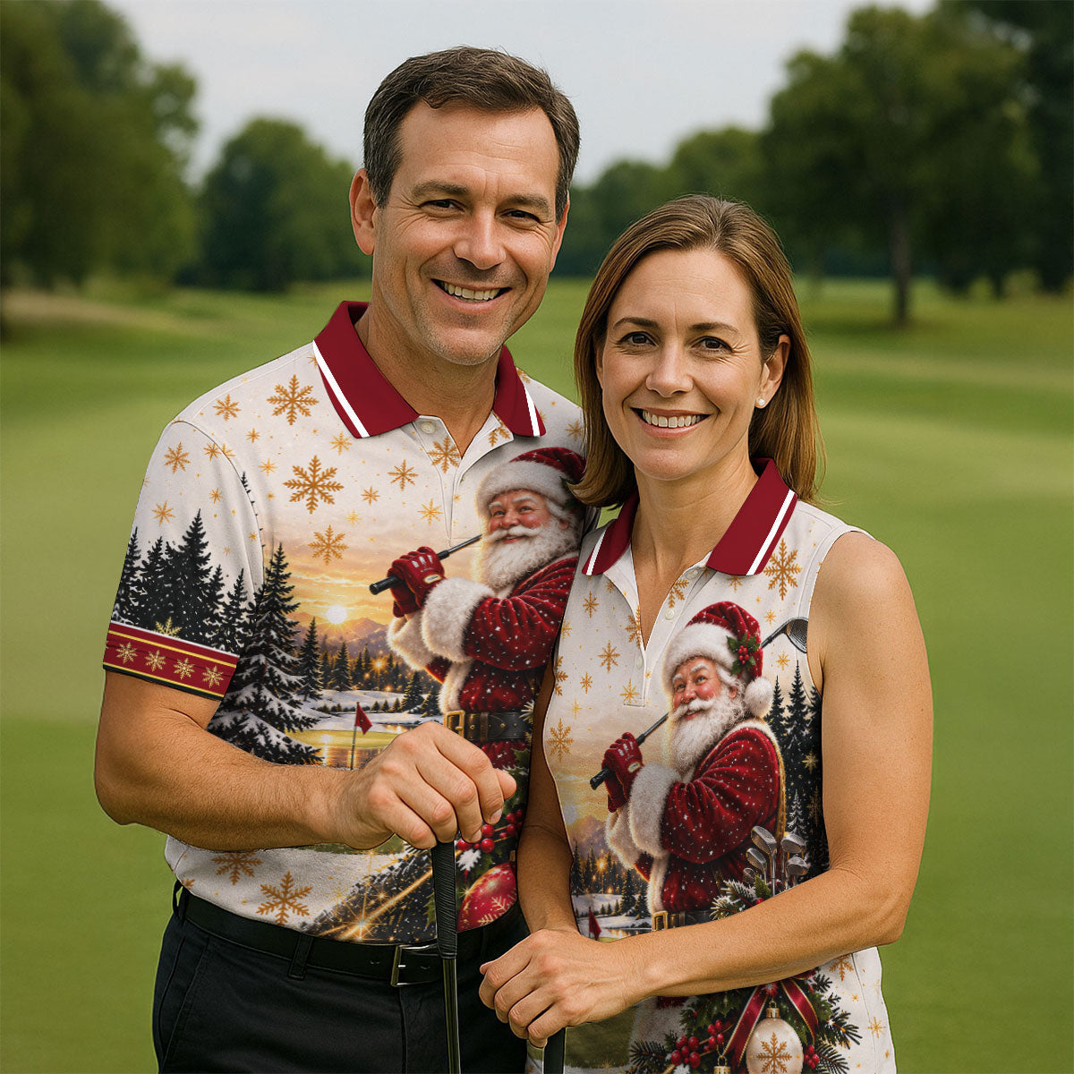 Vintage Santa Winter Christmas Golf Polo, Printed Golf Shirts, Golf Apparel For Men
