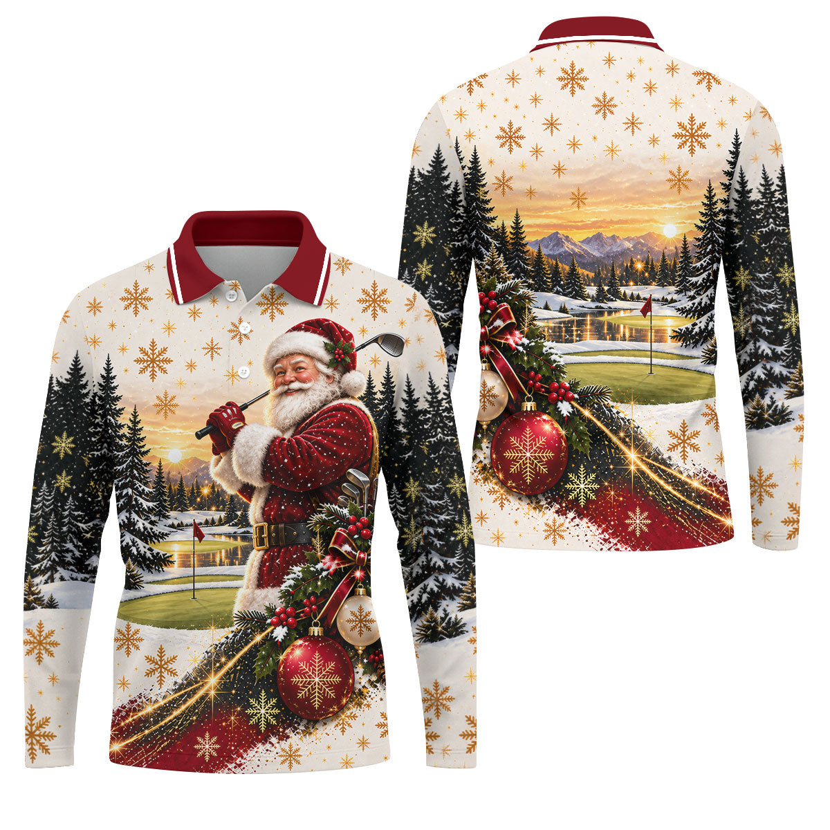 Vintage Santa Winter Christmas Golf Polo, Printed Golf Shirts, Golf Apparel For Men