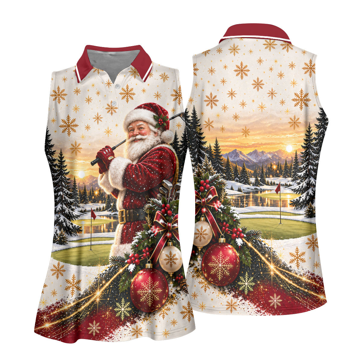 Vintage Santa Winter Christmas Golf Polo, Golf Polo For Women, Ladies Golf Shirts